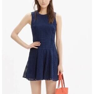 Madewell Eyelet Sunshade A-Line Skater Mini Dress Sleeveless Navy Womens Size 6